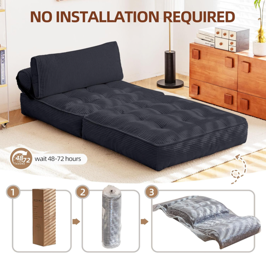 Folding Sofa Bed – Convertible Chaise Lounge & Futon, Tufted Cushion, Space-Saving Design for Living Room, Guest Room, Dormitory