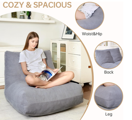 Ergonomic Velvet Bean Bag Chair – Comfortable Floor Sofa with High-Density Foam for Living Room, Bedroom, Dorm, or Gaming
