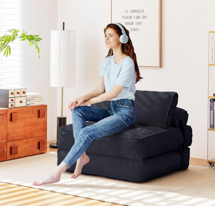 Folding Sofa Bed – Convertible Chaise Lounge & Futon, Tufted Cushion, Space-Saving Design for Living Room, Guest Room, Dormitory