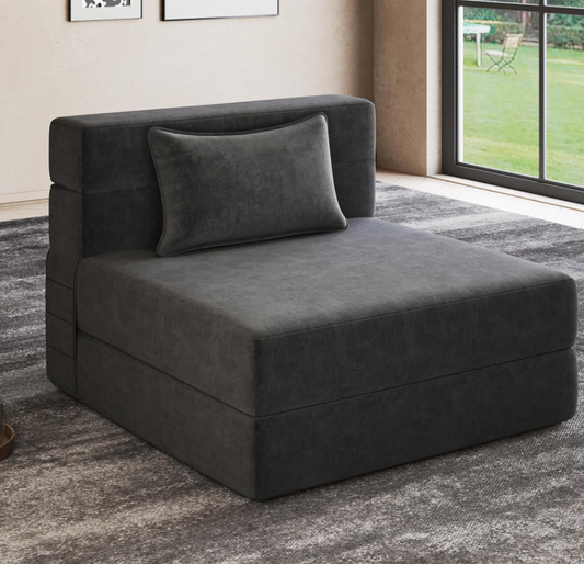 Tri-Fold Folding Sofa Bed – Ergonomic Convertible Futon Chair with Detachable Cover, High-Density Foam Support, Portable for Home, Dorm, Office, Outdoor Relaxation, Nap, or Guest Use