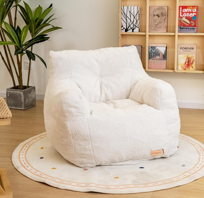 Faux Fur Memory Foam Bean Bag Chair – Plush Lounge Chair for Living Room, Bedroom, Dorm, or Game Room