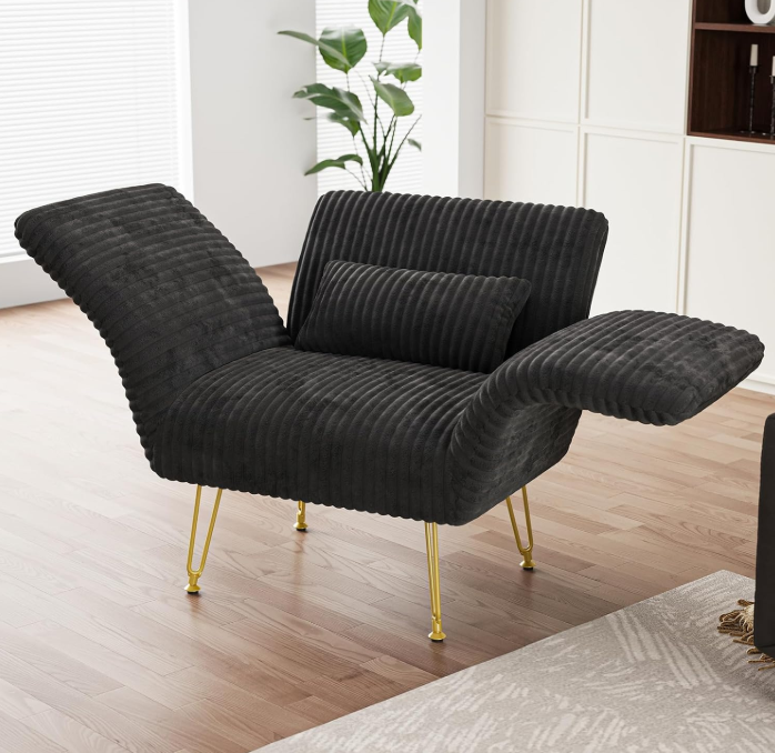 Corduroy Accent Chair – Reclining Armchair with Adjustable Armrests, Ergonomic Comfort for Living Room or Bedroom