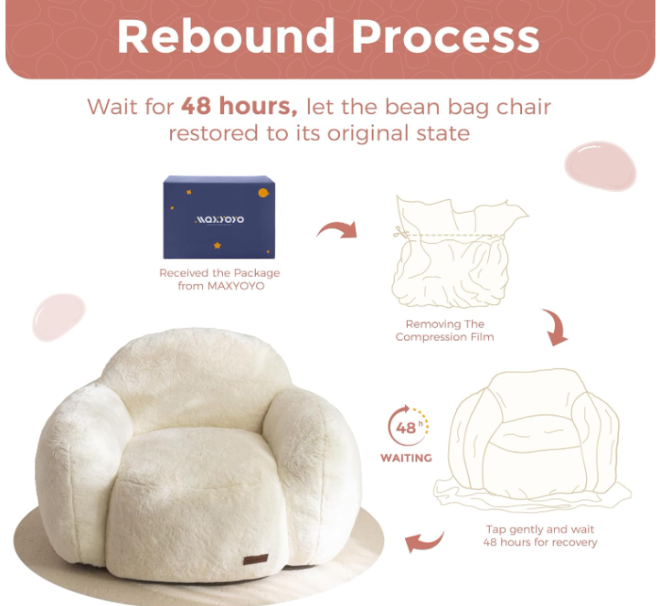 Pebble-Shaped Bean Bag Chair – Plush Faux Fur Accent Chair with High-Density Foam for Living Room, Bedroom, or Dorm