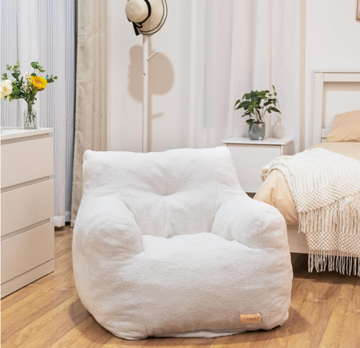 Faux Fur Memory Foam Bean Bag Chair – Plush Lounge Chair for Living Room, Bedroom, Dorm, or Game Room